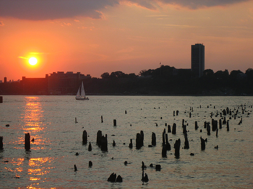 Sunset and Sailboat on the Hudson by Nicole Marti